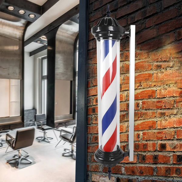 Barber shop salon light, red, blue and white rotating stripes