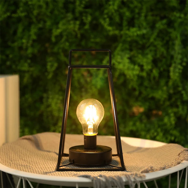 Retro Geometric Candle Holder, Black Iron Cage Table Lamp, Cordless, Battery Powered, Metal Crafts