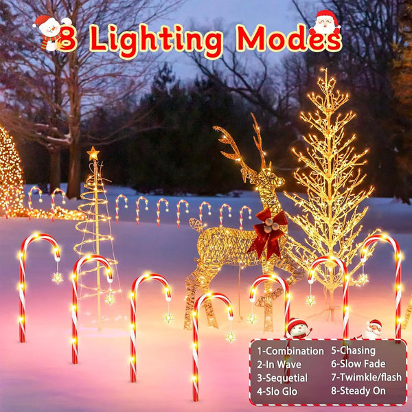 12/24PCS Solar Candy Cane Lights – 144LED, 8 Modes, Outdoor Christmas Decor