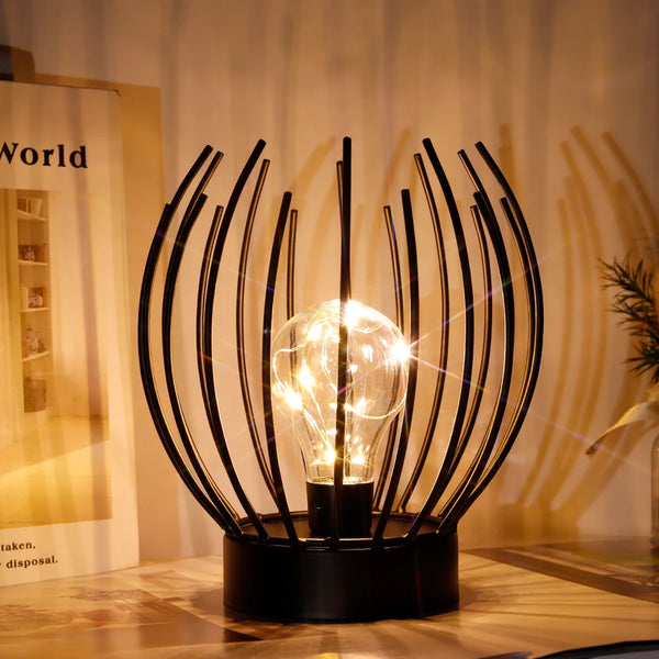 Modern decorative table lamp with candle holder, battery-powered cordless lamp with LED bulb