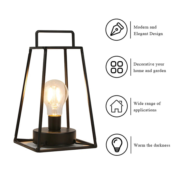 Retro Geometric Candle Holder, Black Iron Birdcage, Wireless Table Lamp, Battery Powered, Metal Crafts