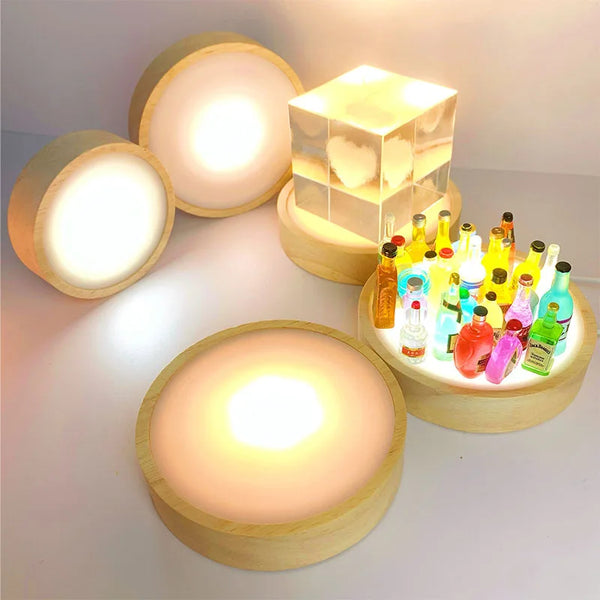10cm LED night light with round wooden base