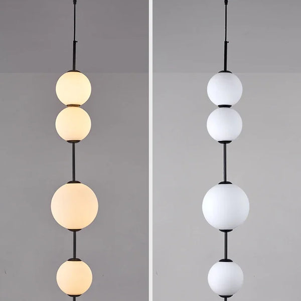 Modern LED pendant light with white glass sphere, interior decoration accessory