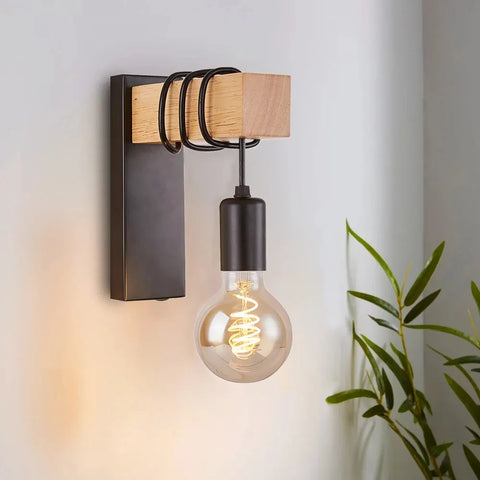 Retro Wooden LED Wall Lamp E27 220V 110V