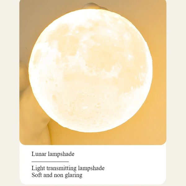 Bear shaped wall lamp, resin LED light with moon glass lampshade