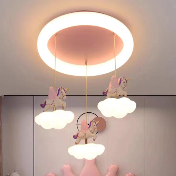 Cloud-shaped unicorn chandelier
