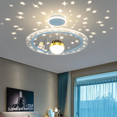 Round LED chandelier with astronaut light
