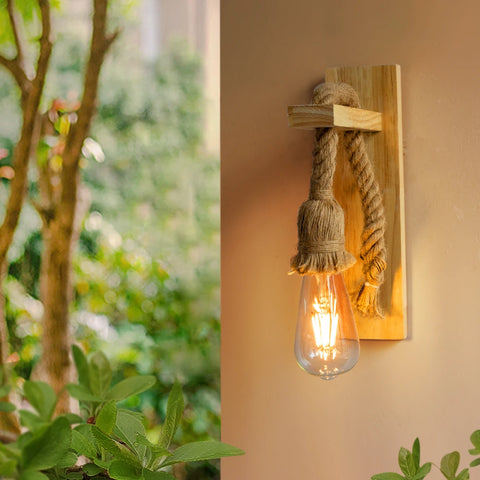 Wooden wall lamp with hemp rope Retor 110V 220V