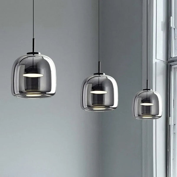 Modern LED pendant light, smoked glass 15/26/38 cm