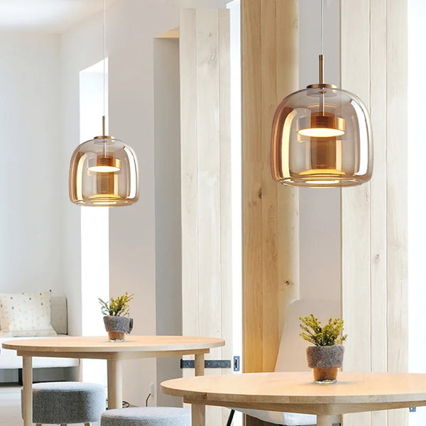 Modern LED pendant light, smoked glass 15/26/38 cm