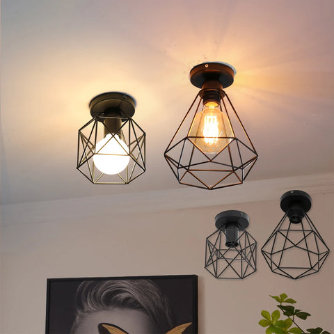 Retro E27 ceiling light, vintage black iron ceiling light