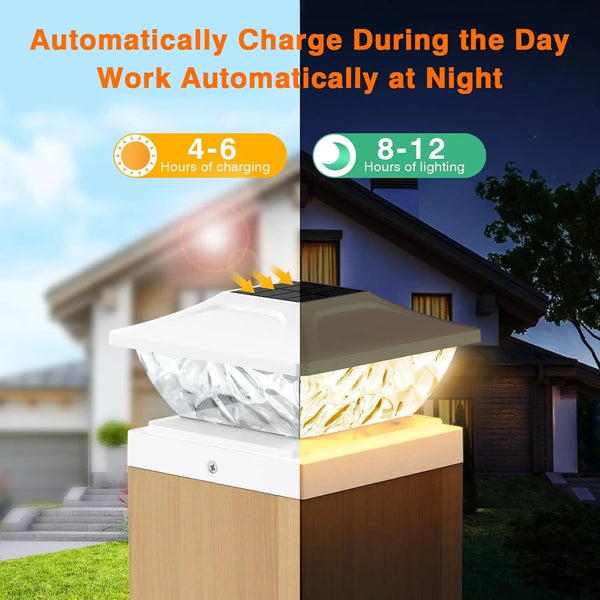 2 Pack Bright Solar Post Light Modes, Solar Powered Deck Lights for 4x4, 4.5x4.5, and 5x5 Posts in Garden Decor