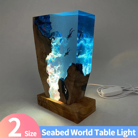 Resin table lamp with deep-sea exploration organisms