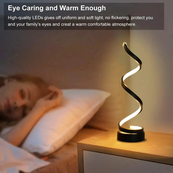 Modern spiral LED table lamps with dimmer