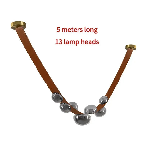 Nordic minimalist LED pendant light in leather and glass