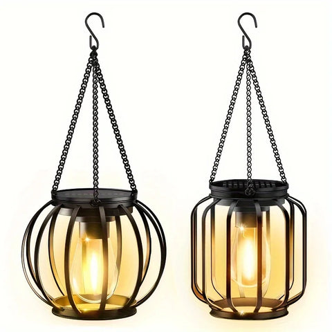 2-Pack Hanging Solar Lights – Orbicular & Cylindrical Outdoor Decor