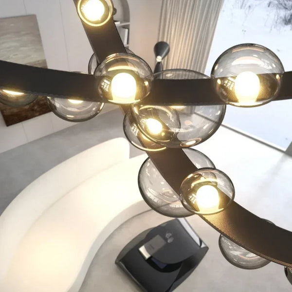 Nordic minimalist LED pendant light in leather and glass