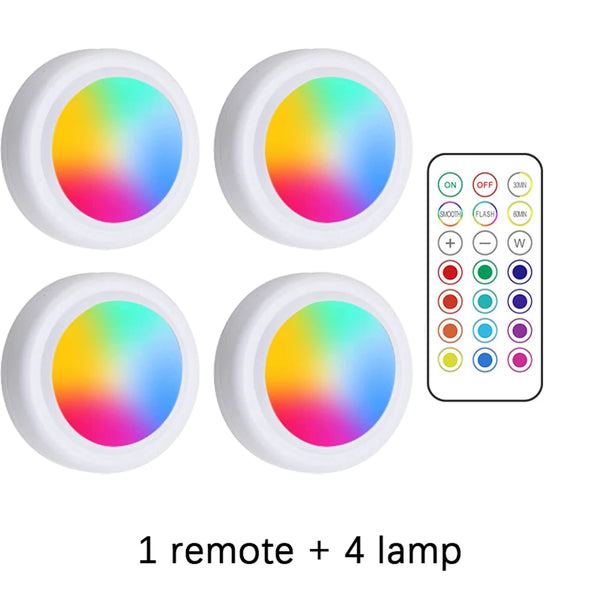 Wireless battery-powered LED lights with RGB colors for cabinets