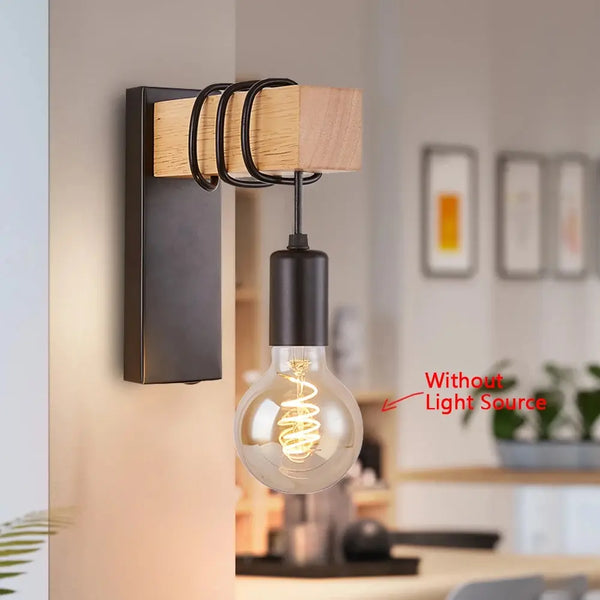 Retro Wooden LED Wall Lamp E27 220V 110V