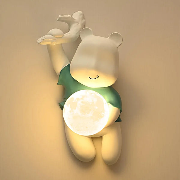 Bear shaped wall lamp, resin LED light with moon glass lampshade
