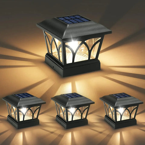 4 Pack Outdoor Solar Post Lights with Edison LED Bulbs, 2 Brightness Settings for Garden Fence, Deck, Patio, Fits 4x4 6x6 Posts
