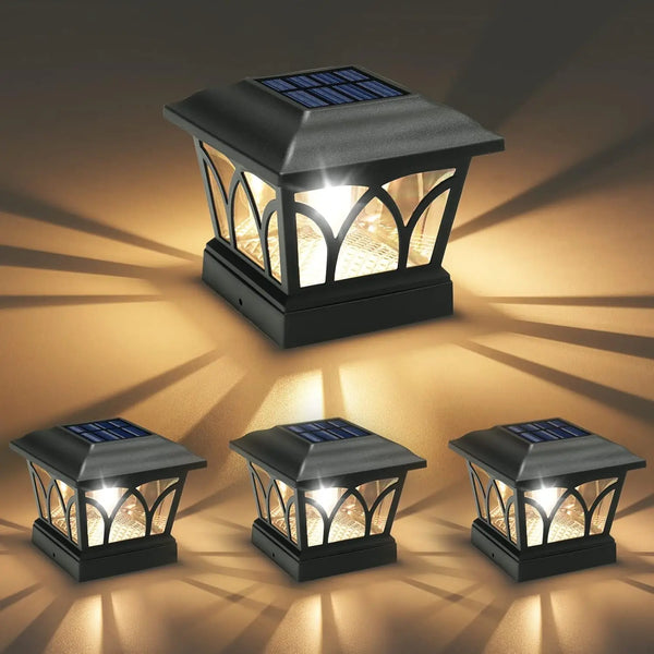 4 Pack Outdoor Solar Post Lights with Edison LED Bulbs, 2 Brightness Settings for Garden Fence, Deck, Patio, Fits 4x4 6x6 Posts