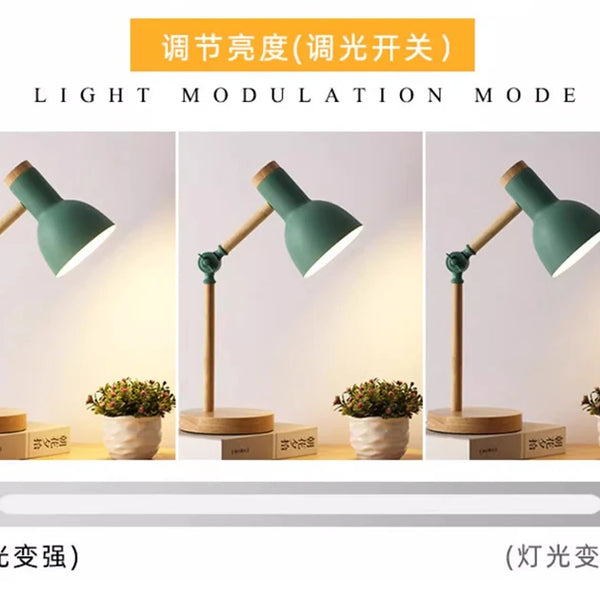 Creative Nordic Table Lamp Wooden Art LED Turn Head Simple Bedside Desk Light/Eye Protection Reading&Bedroom Study Lamp