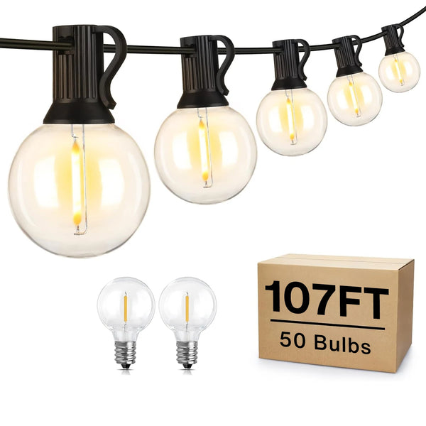 ST38/G40 Dimmable LED Outdoor String Lights – Connectable Warm 2700K Lighting for Porch & Backyard Ambience