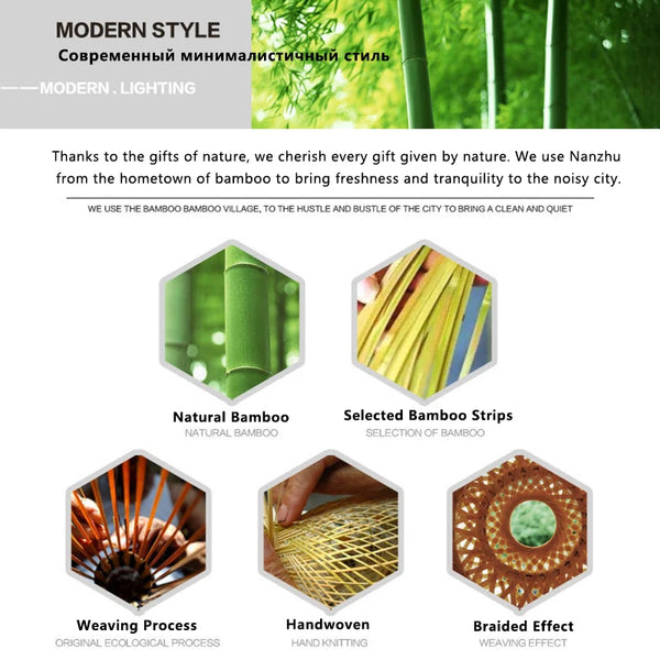 38cm Bamboo Pendant Light, Natural Rattan, Wicker, E27, LED, Chandelier, Lampshade, Handwoven,
