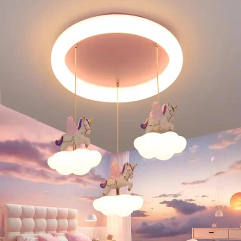 Cloud-shaped unicorn chandelier