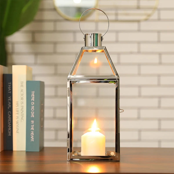 European Stainless Steel Glass Candle Holder Silver Xmas Decor Table Candle Stick Romantic Wedding Bar Party Home Decorations