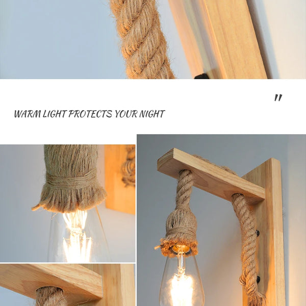 Wooden wall lamp with hemp rope Retor 110V 220V