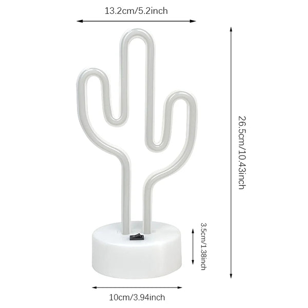 LED table lamp with cactus shaped neon lights, battery and USB powered