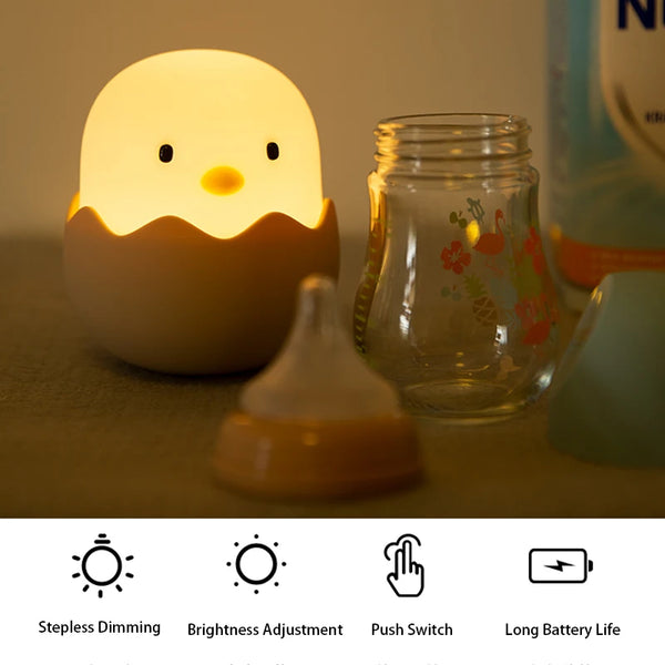 Cute silicone lamp in the shape of a chicken in an eggshell