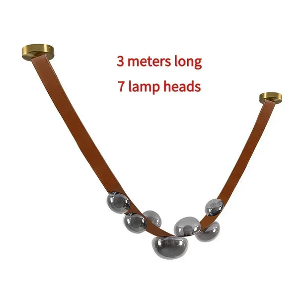 Nordic minimalist LED pendant light in leather and glass