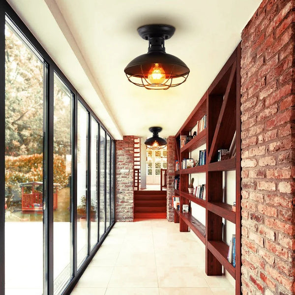 Retro Industrial Ceiling Light with Iron Bar – E27