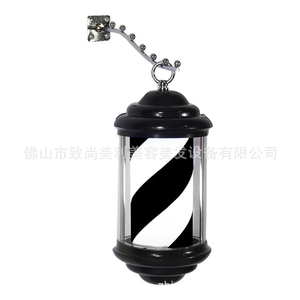 Mini wall light for hair salon, barber shop pole with elegant design and black structure.