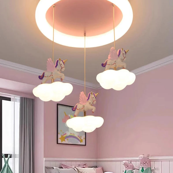 Cloud-shaped unicorn chandelier