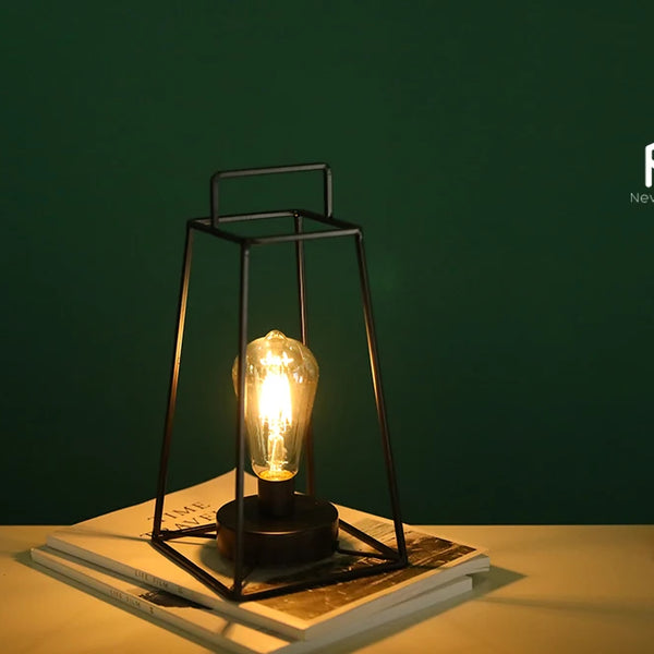 Retro Geometric Candle Holder Table Lamp Art Cordless Battery Operated Lamp Cage Wireless with 6-Hours Timer Home Decor