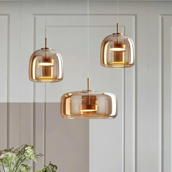 Modern LED pendant light, smoked glass 15/26/38 cm