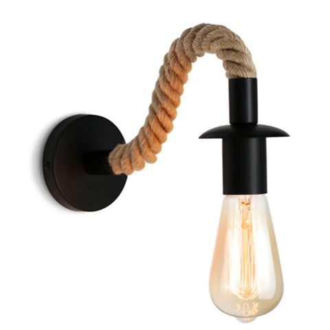 Retro Hemp Rope Wall Lamp E27 Iron Holder Indoor Bulb Light