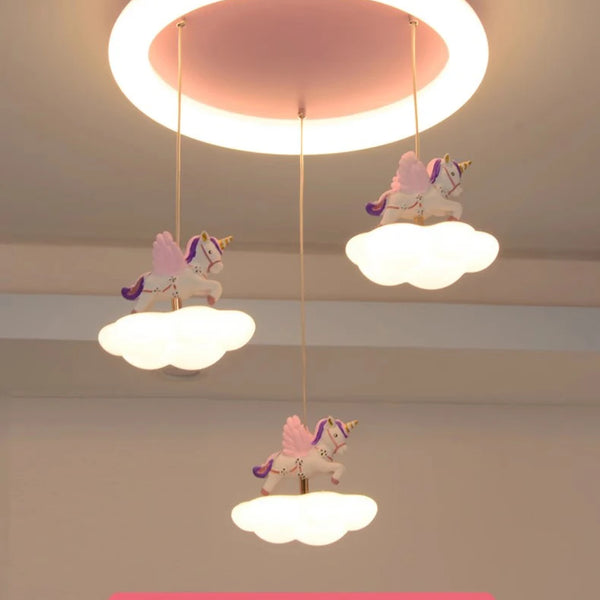 Cloud-shaped unicorn chandelier