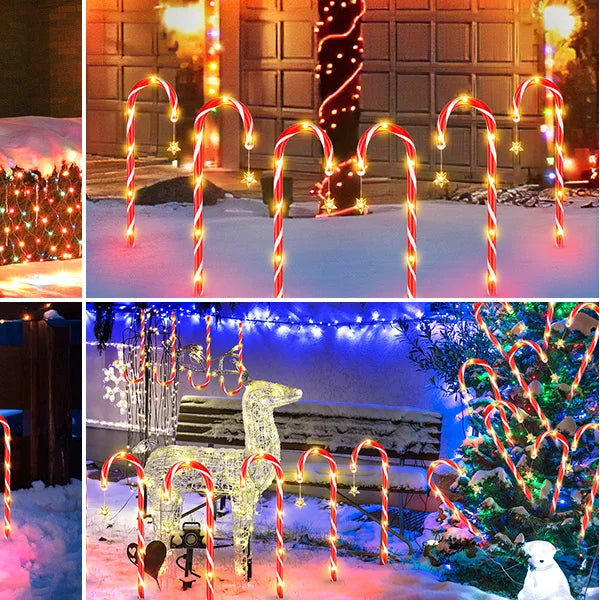 12/24PCS Solar Candy Cane Lights – 144LED, 8 Modes, Outdoor Christmas Decor
