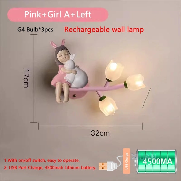 Cartoon Rechargeable Battery Wall Lamps Resin Animal