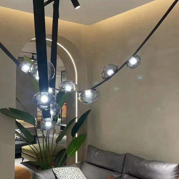 Nordic minimalist LED pendant light in leather and glass