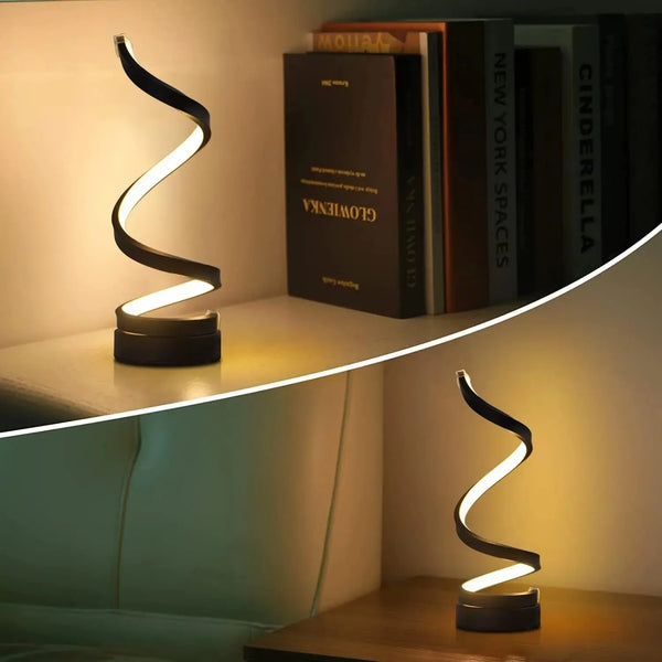Modern spiral LED table lamps with dimmer
