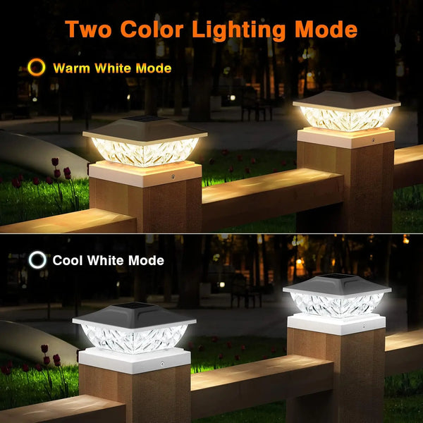 2 Pack Bright Solar Post Light Modes, Solar Powered Deck Lights for 4x4, 4.5x4.5, and 5x5 Posts in Garden Decor