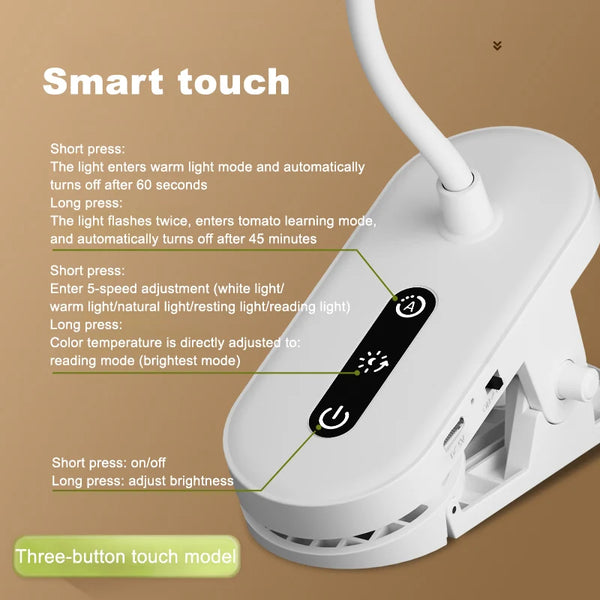 Portable LED table lamp with clip