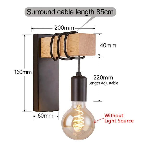 Retro Wooden LED Wall Lamp E27 220V 110V