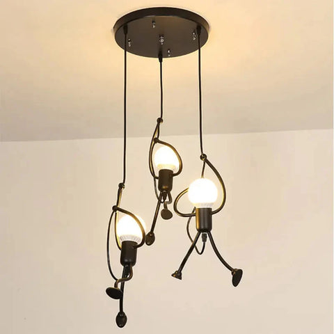 Vintage iron pendant light with LED little man style for